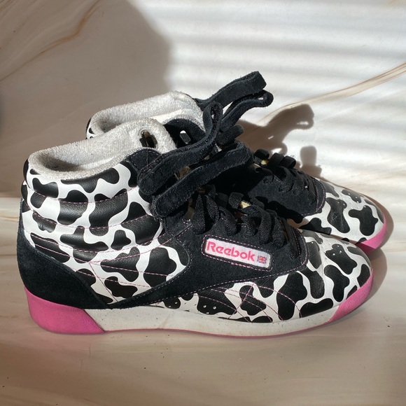 REEBOK Freestyle 25th Anniversary Special Cow Print High Top Sneakers - Picture 1 of 5